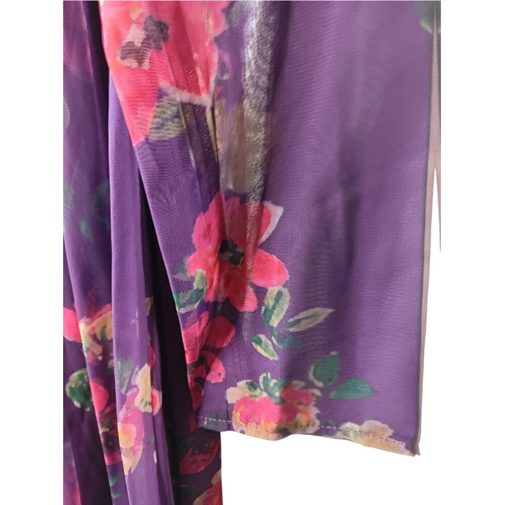 New with Tags Mac Duggal 68558 Purple Floral Chiffon Plunge Slit Gown Size 4 - Picture 9 of 16